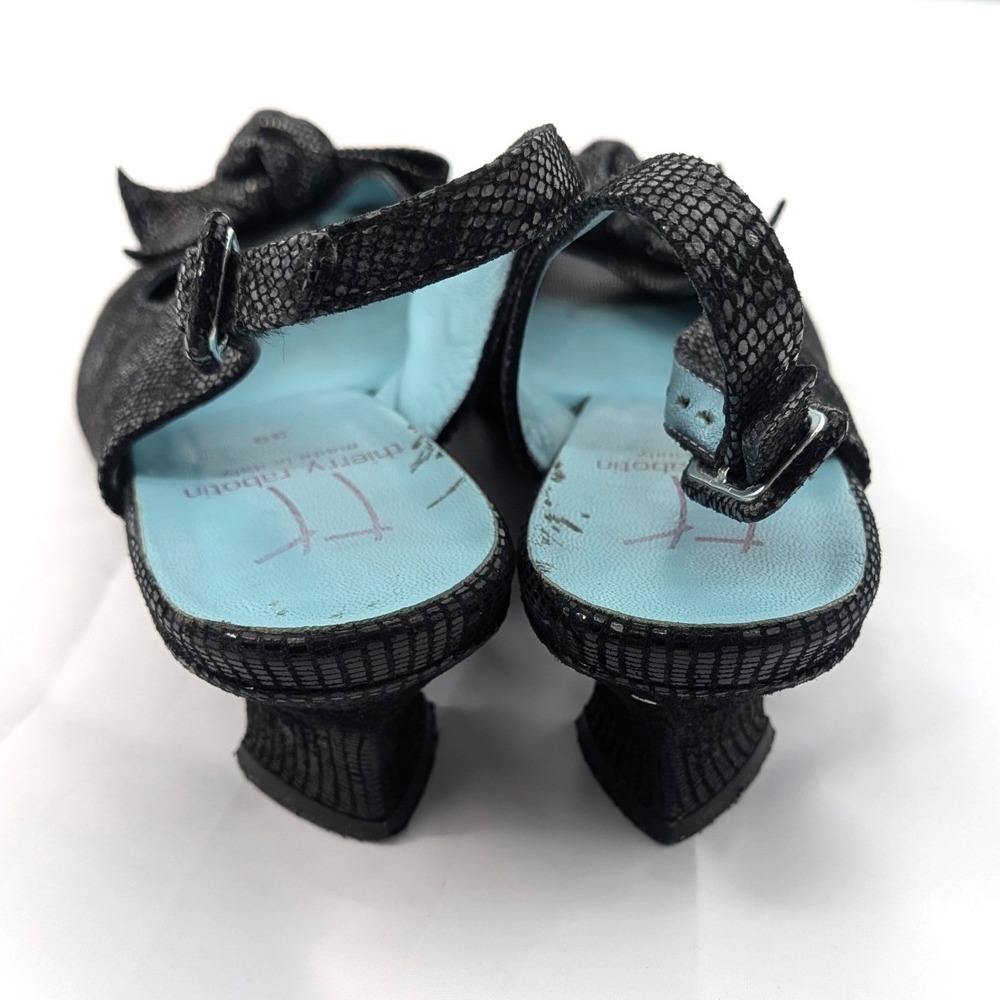 Thierry Rabotin Peep Toe Slingback Heels Black Textured Leather Bow Pumps Sz 8.5 - Picture 4 of 13